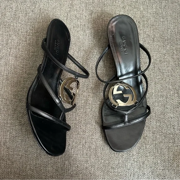 Vintage Gucci ‘GG’ logo strappy kitten heel sandals - Picture 2 of 6